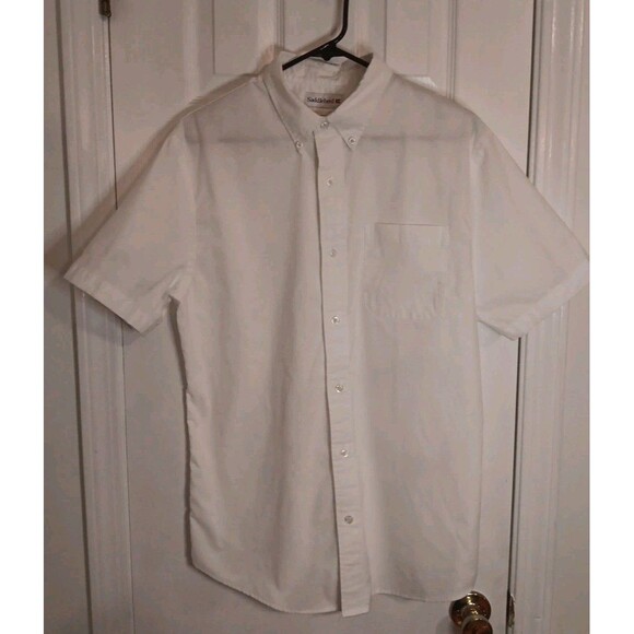 Mens Saddlebred Button Down Medium White Short Sleeve Shirt - Picture 1 of 5
